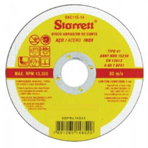 DISCO CORTE  4.1/2 X 1,6 X 7/8 FERRO/INOX (115X1/16X22,2)