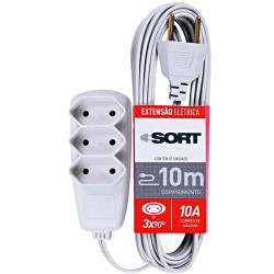 EXTENSAO ELETRICA 2 PINOS 10MT 3 TOMADA PL GELO 10A