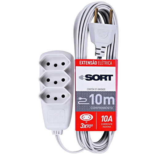 EXTENSAO ELETRICA 3 PINOS 10MT 3 TOMADA PP GELO 10A