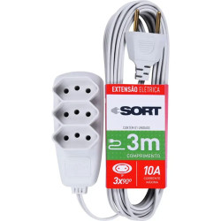 EXTENSAO ELETRICA 3 PINOS  3MT 3 TOMADA PP GELO