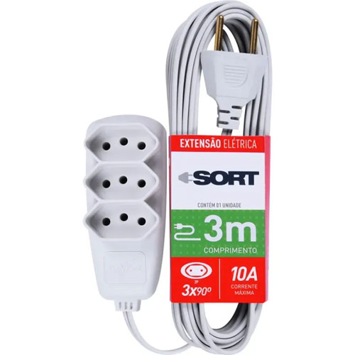EXTENSAO ELETRICA 3 PINOS  3MT 3 TOMADA PP GELO