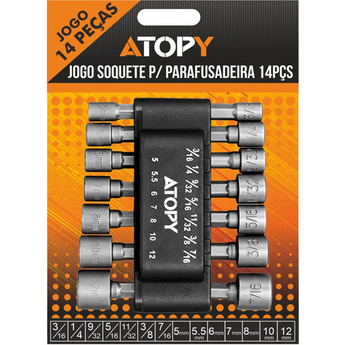 JOGO SOQUETE MAGNETICO SEXTAVADO 3/16-7/16 5-12MM 14PCS