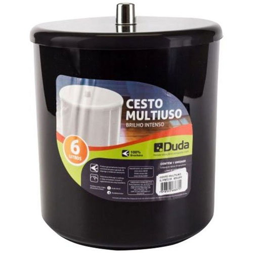 LIXEIRA PLASTICA REDONDA COM TAMPA 6L PRETO (CESTO)